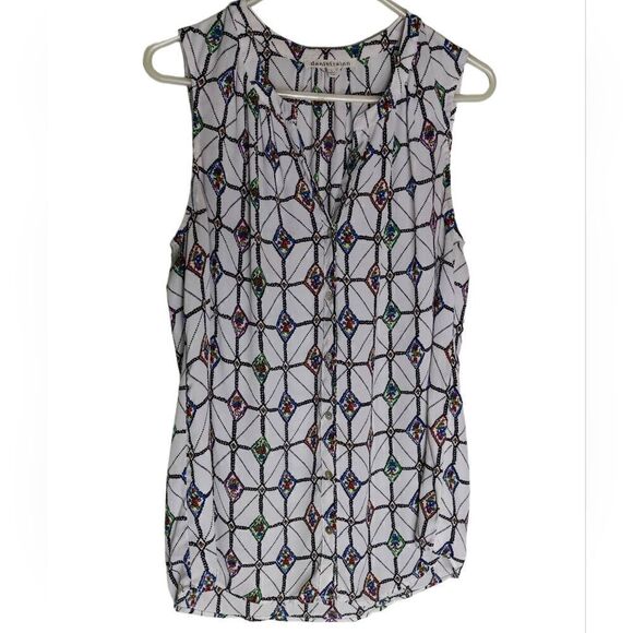 Daniel Rainn Boho Print Short Sleeve Button Down Blouse - Picture 1 of 10